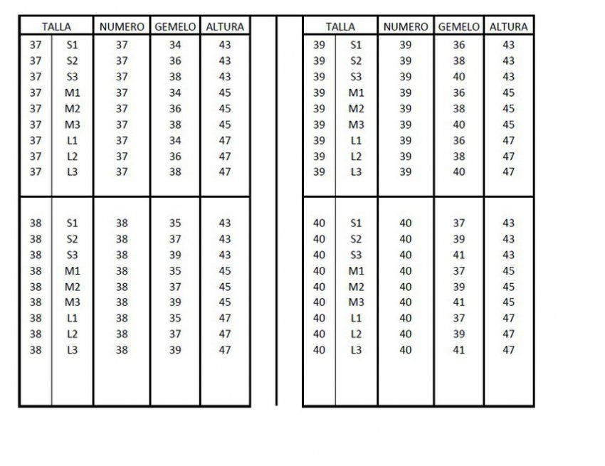 Tallas del 37 al 40
