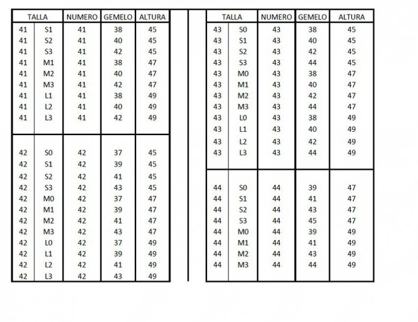 Tallas del 41 al 44